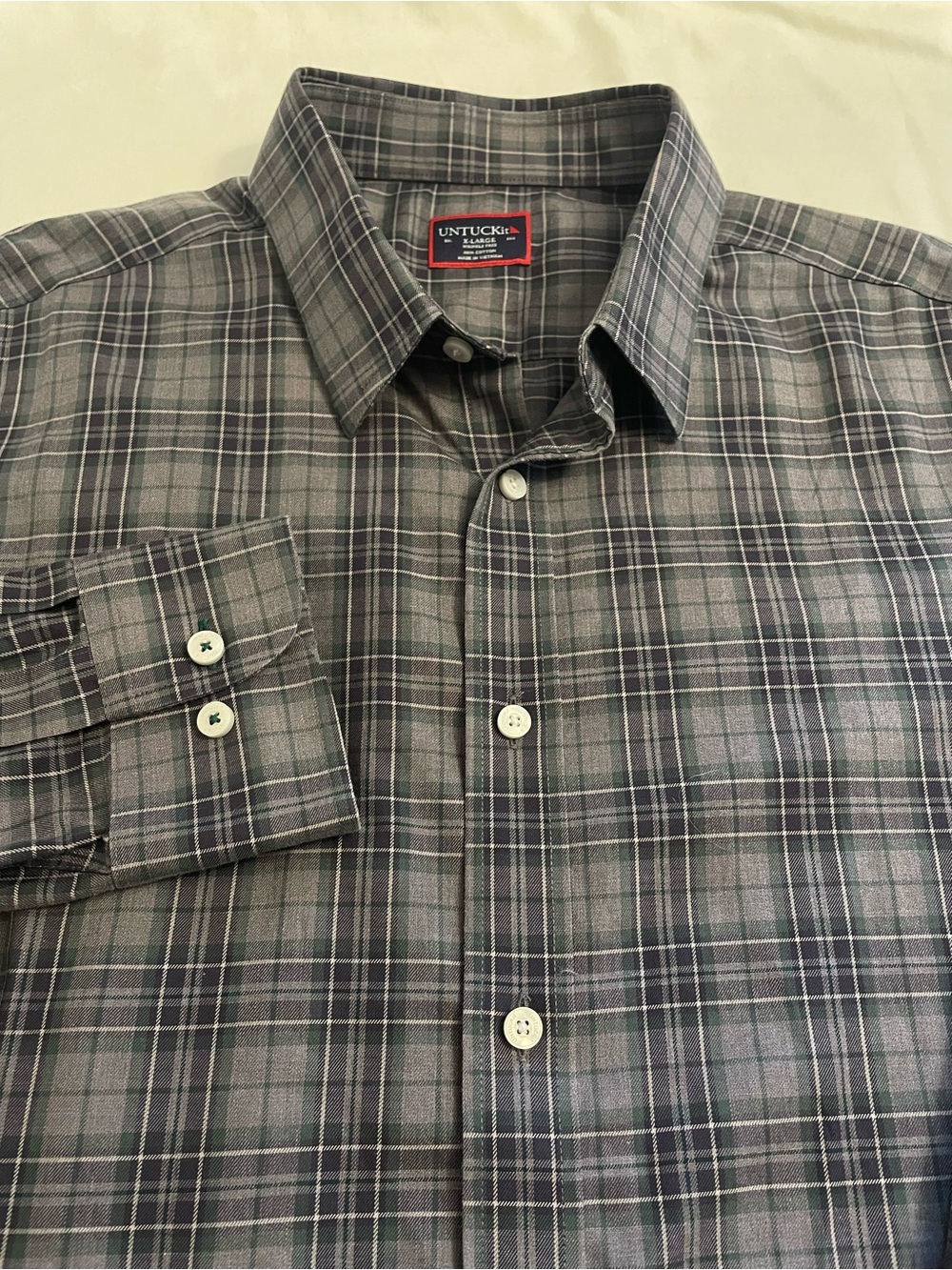 UNTUCKit Devitt Wrinkle Free Mens XL Grey Green Plaid Long Sleeve Button Shirt